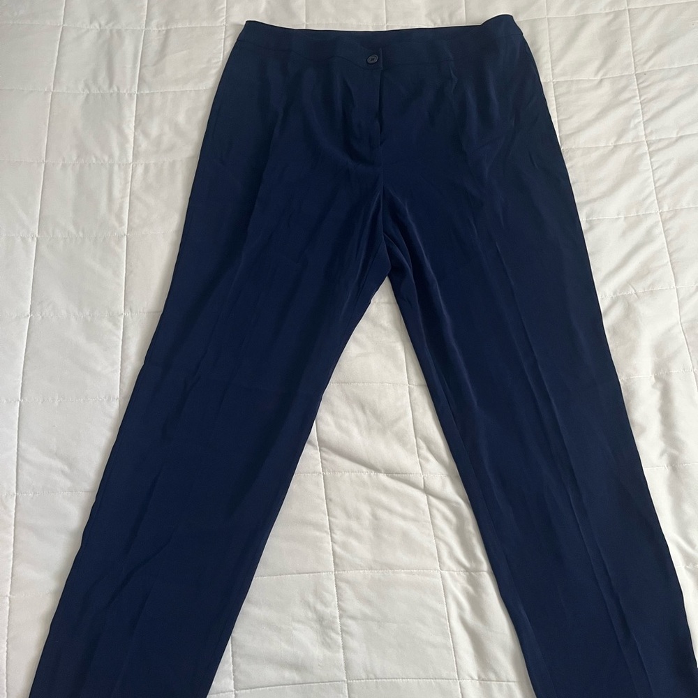 Susan Graver Blue Pantsuit Straight-Leg Elastic Waist